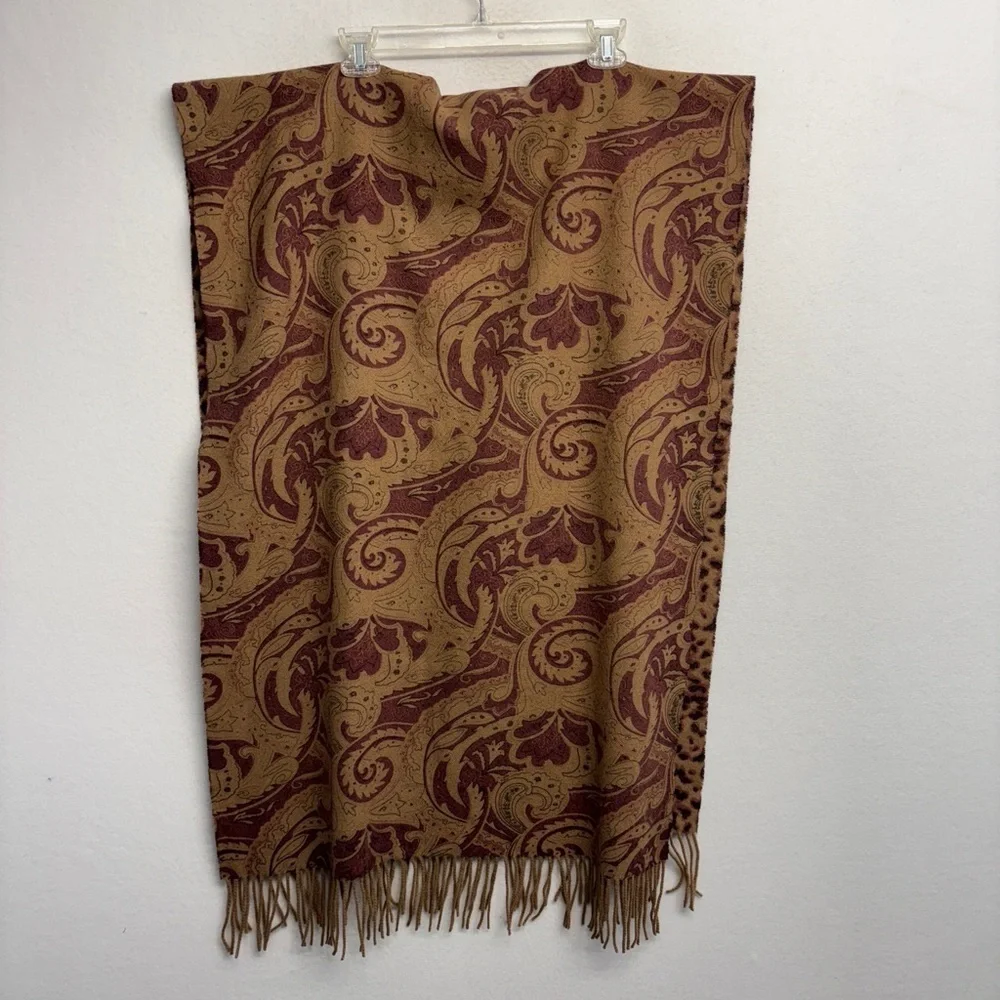 Peck & Peck Collection 100% Wool Blanket Scarf Leopard Tan‎ Brown